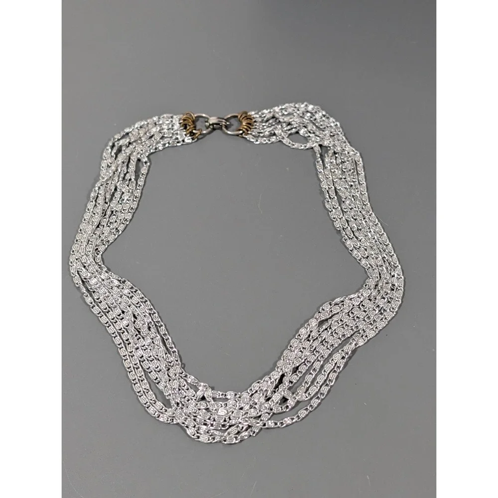 Vintage‎ Silver Tone 7 Chain Choker Necklace Byzantine Classic MCM 15.5 in